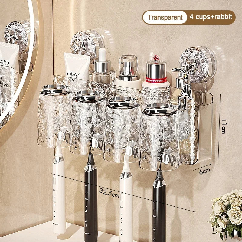 Bathroom Toothbrush Holder With Glacier Pattern Wall Mounted Non Perforated Suction Cup Storage Rack Toothbrush Set Storage Rack