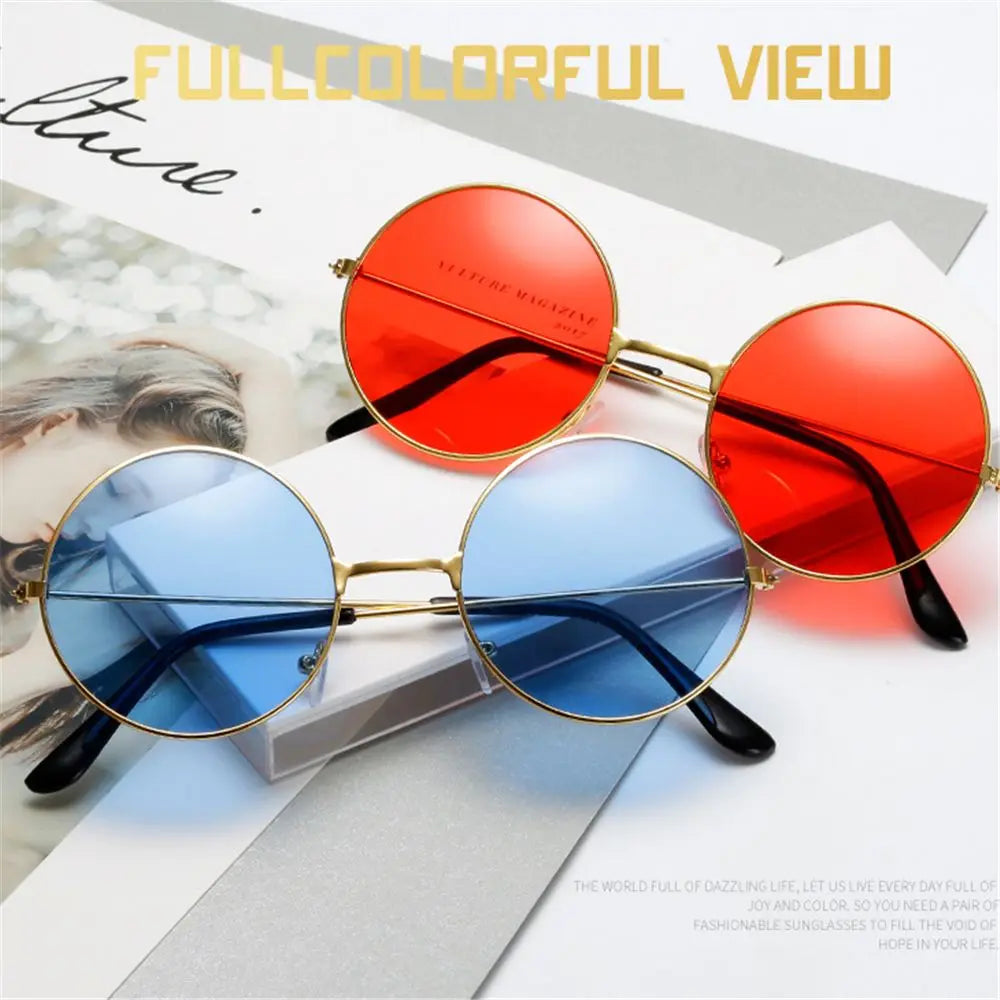 Fashion Vintage Round Sunglasses Women UV400 Sun Glasses Colorful Round-frame Glasses Female Male Metal Mirror Oculos De Sol
