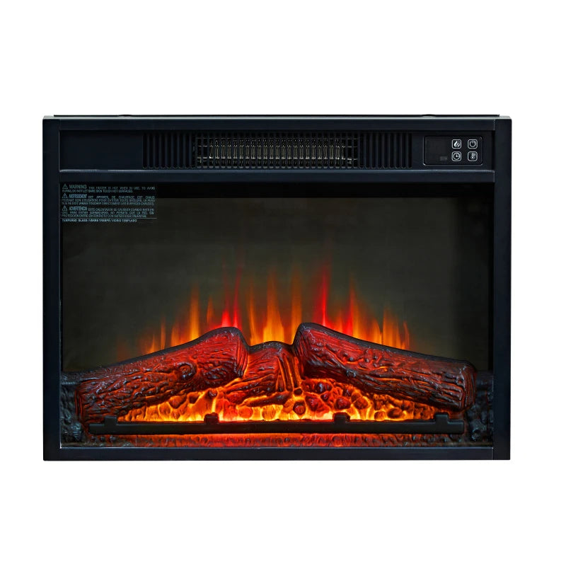 23" Fireplace 3 Dinfrared Black Fireplace Electric Insert Heater With IR Remote Control Glass View Adjustable Realistic Logs