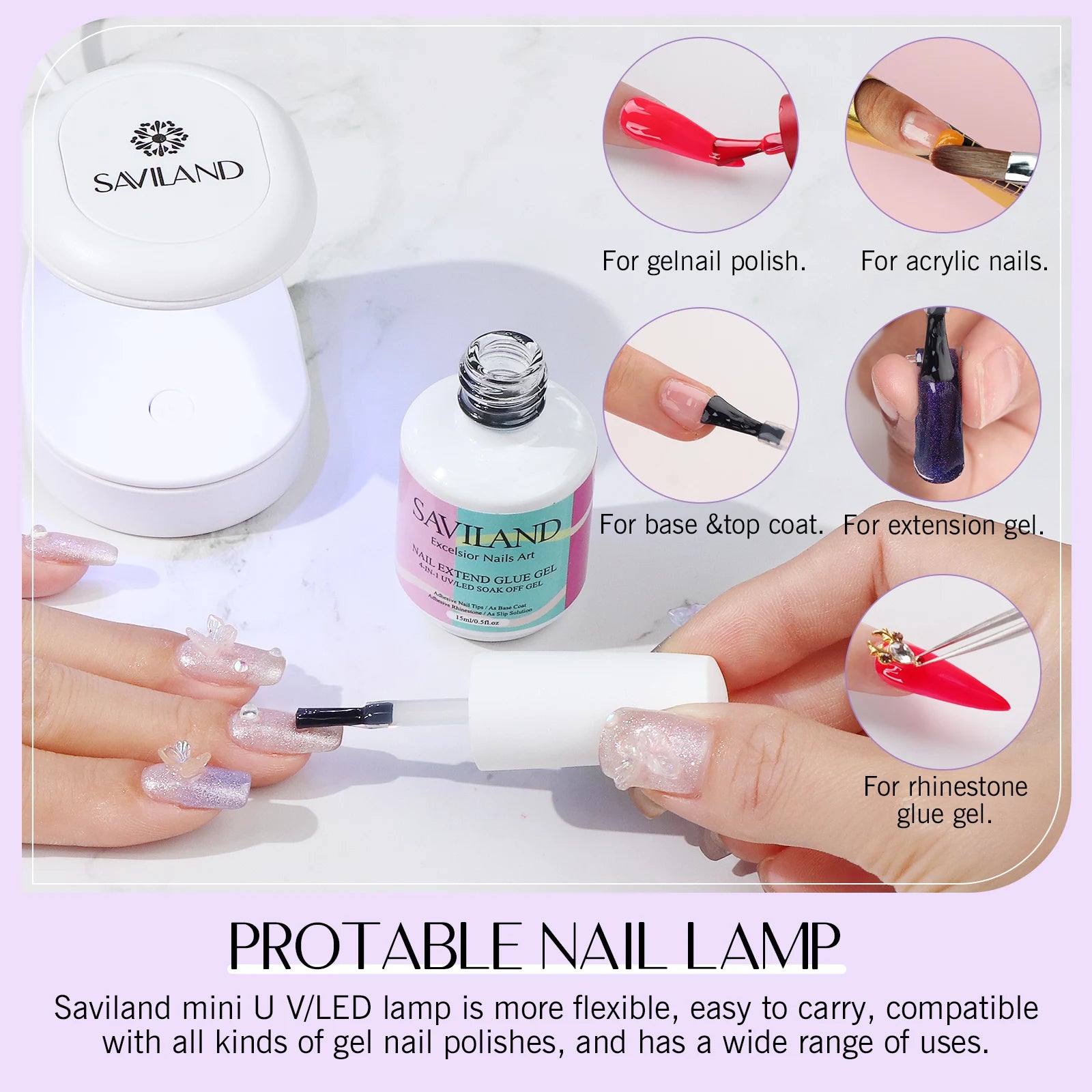 SAVILAND 500pcs Gel X Nail Kit For Extension Nail Tips Full Cover Press On Nails Sculpted Almond Coffin with UV LED Nail Lamp