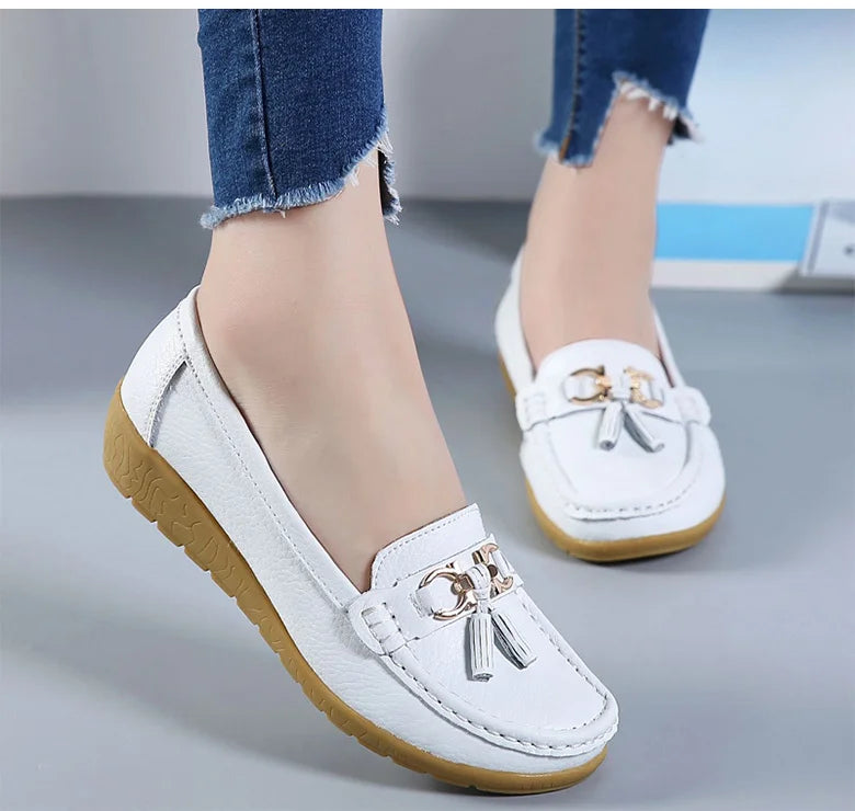 Woman Shoes Low Heels Casual Shoes Women's Loafers Slip On Flat Shoes Mocassins Femmes Comfortable Footwear Women Flats White