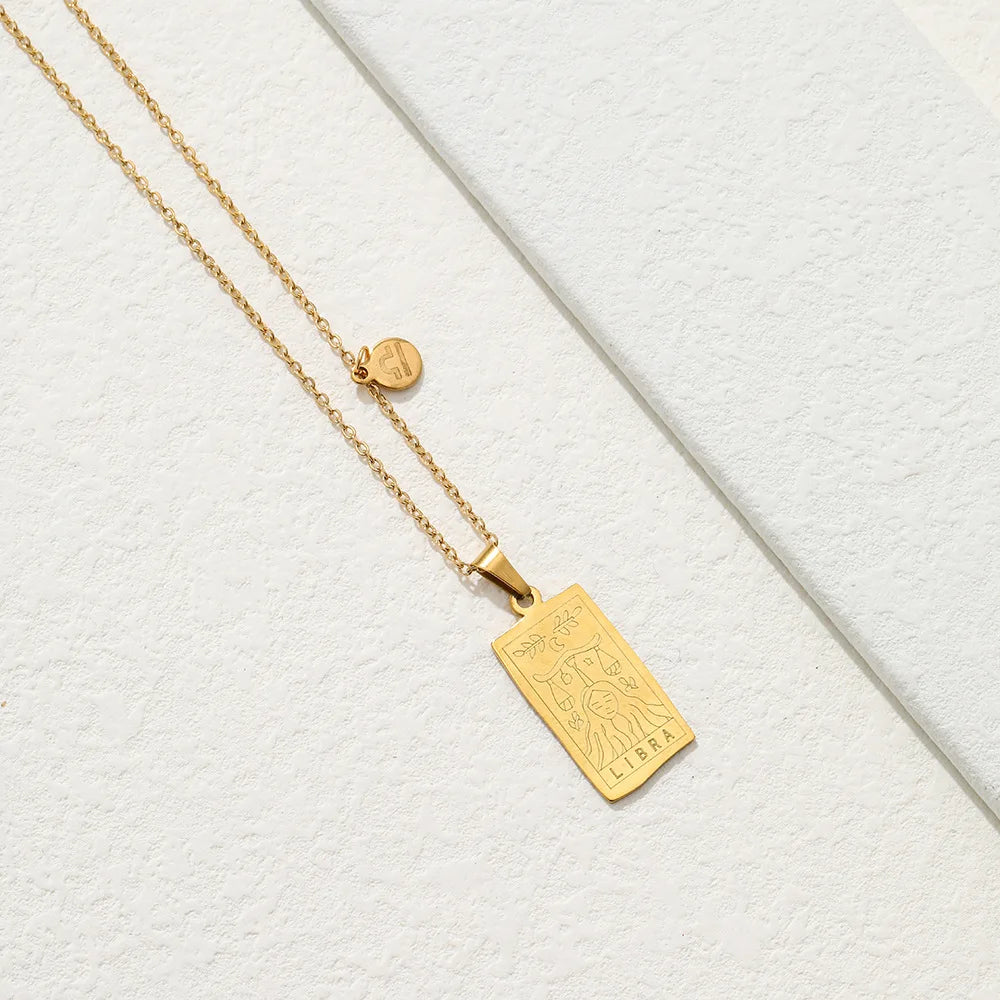 Stainless Steel Square Tarot Card Pendant Women Necklace Twelve Constellations Gold-Plated Clavicle Chain Horoscope Gifts