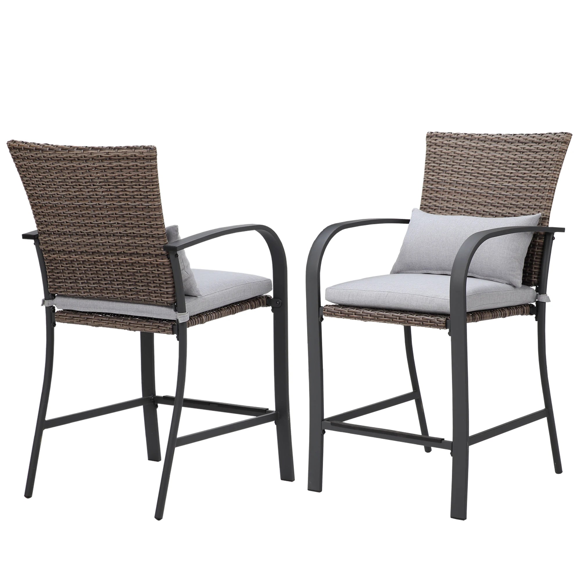 NAGA BAHNA 2pcs Patio Bar Chair with Soft Cushion, Rattan Wicker Outdoor Furniture Set for Backyards, Lawn, Deck, Poolside