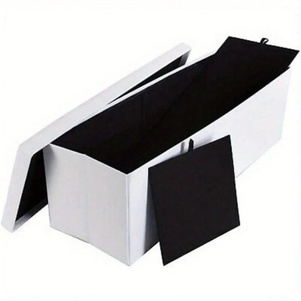 Faux Leather Folding Storage Ottoman Bench 43 inch - White