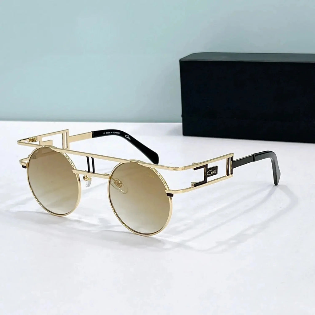 Original CCAZAL MOD958 Fashion Circular Gold Alloy Frame Men Sunglasses Classic Casual UV400 Gradient Retro Women Couple Eyewear