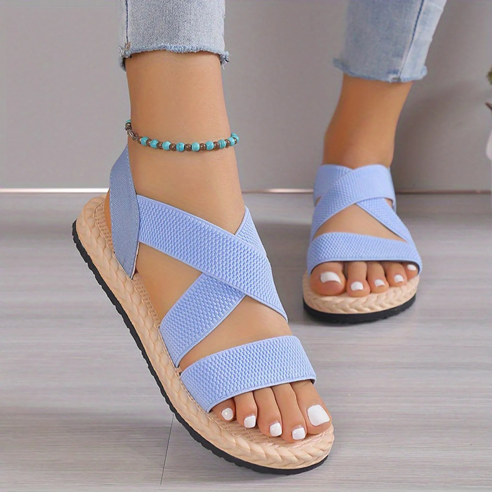 Summer Sandals For Women Spring New Flat Roman Shoes Beach Sandals Soft Sole Large Size Flower Sandals For Women Platform