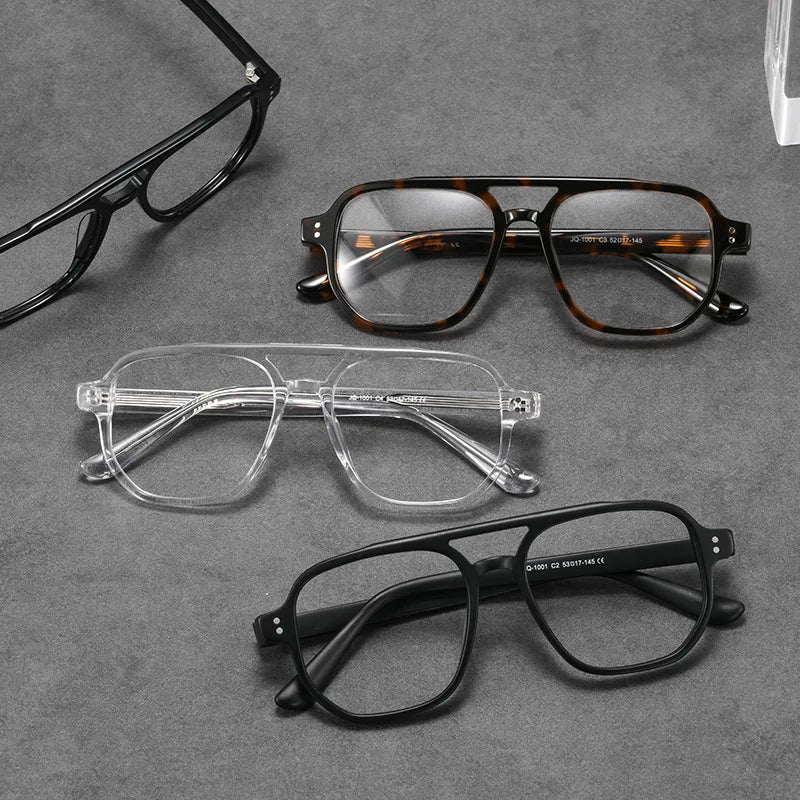 TFTB Fashion Trend Pilot Glasses Men Double Beam Acetate Ultralight Retro Optical Prescription Eyeglasses Frame Women 140mm