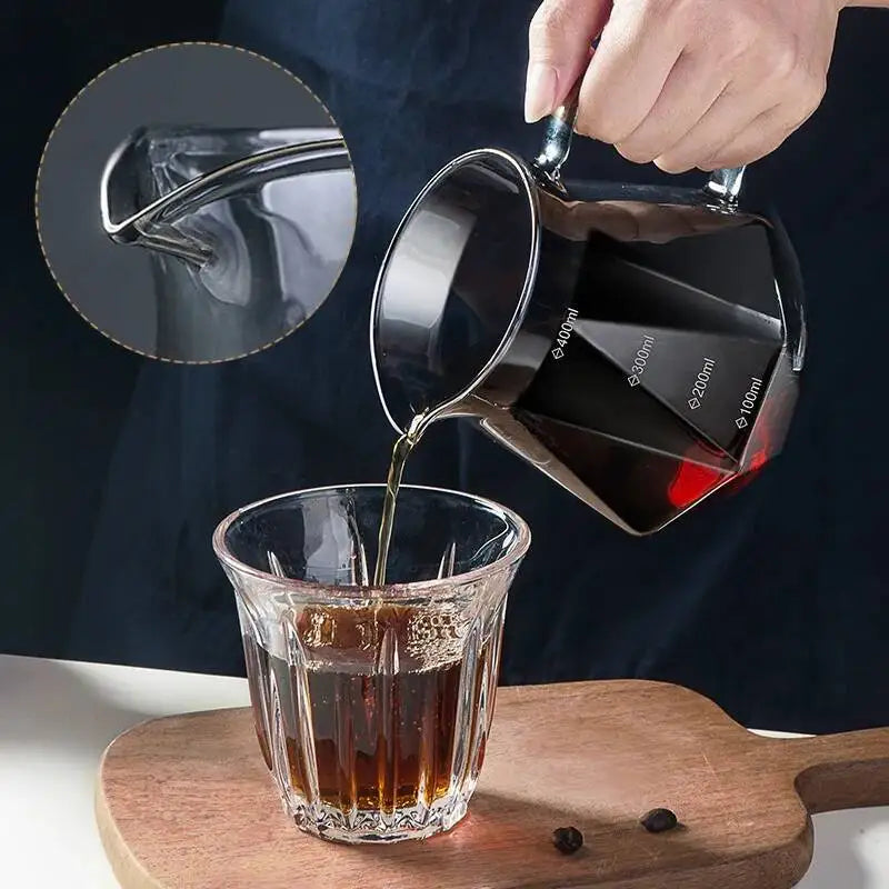 400/600ml Coffee Pot with Dripper Pour Over Coffee Maker Diamond Shaped Glass Coffee Pot Hand Drip Sharing Pot Filter Funnel