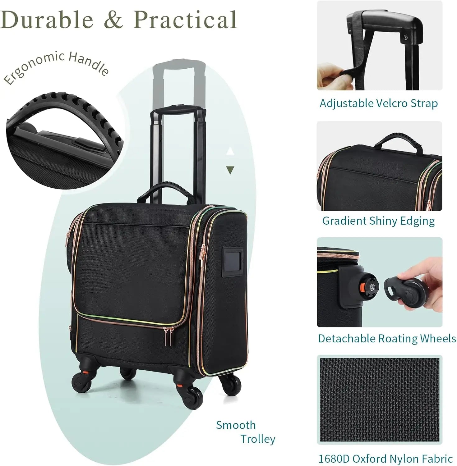 Professional Rolling Makeup Train Case,  Make Up Storage Bag for Makeup Artist, Hairstylist, Barbers, with 5 Toiletry Bags