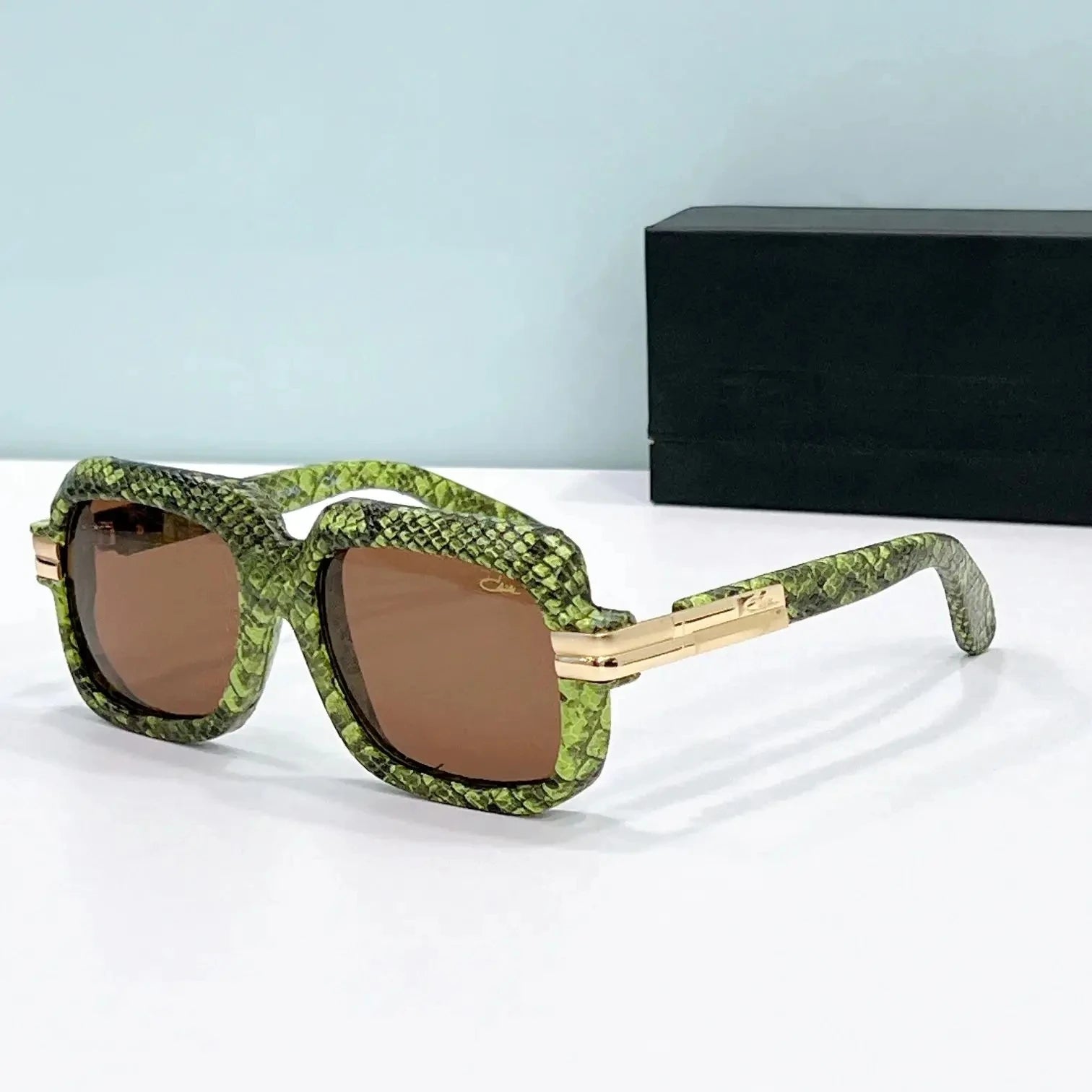 ORIGINALCAZAL MOD6073 Leather+Acetate Frame Classic Business Men Sunglasses Luxury UV400 Brown Lenses Women Couple Eyewear