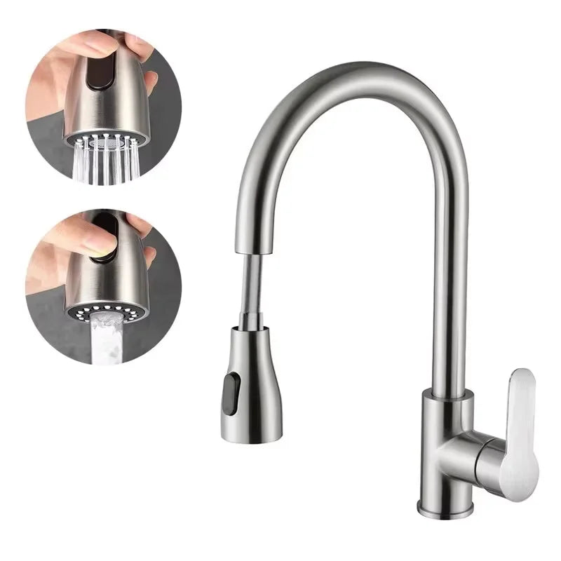Stainless Steel Kitchen Faucet Single Hole Sprayer 360 Swivel Sink Mixer Faucet with Flow Spray Head for Cooking and Cleaning