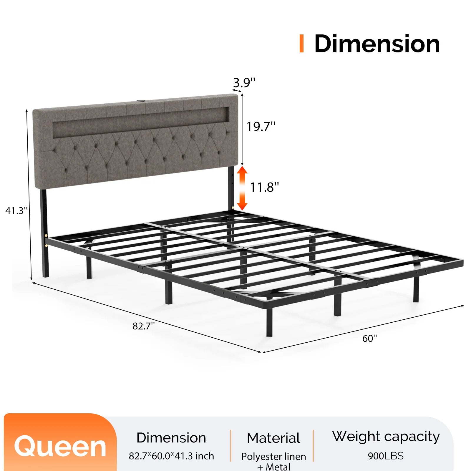 Twin Floating Bed Frame with Upholstered Headboard Charging Station/LED Lights