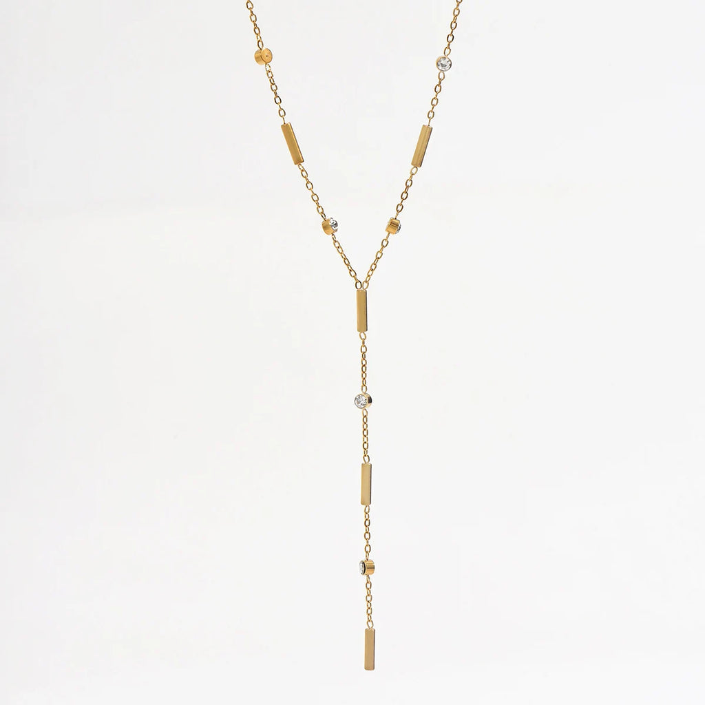 Lxalry 18K Gold Plated Stainless Steel Y Lariat Necklace for Women – Dainty Minimalist Design with Zircon Accents – Waterproof,