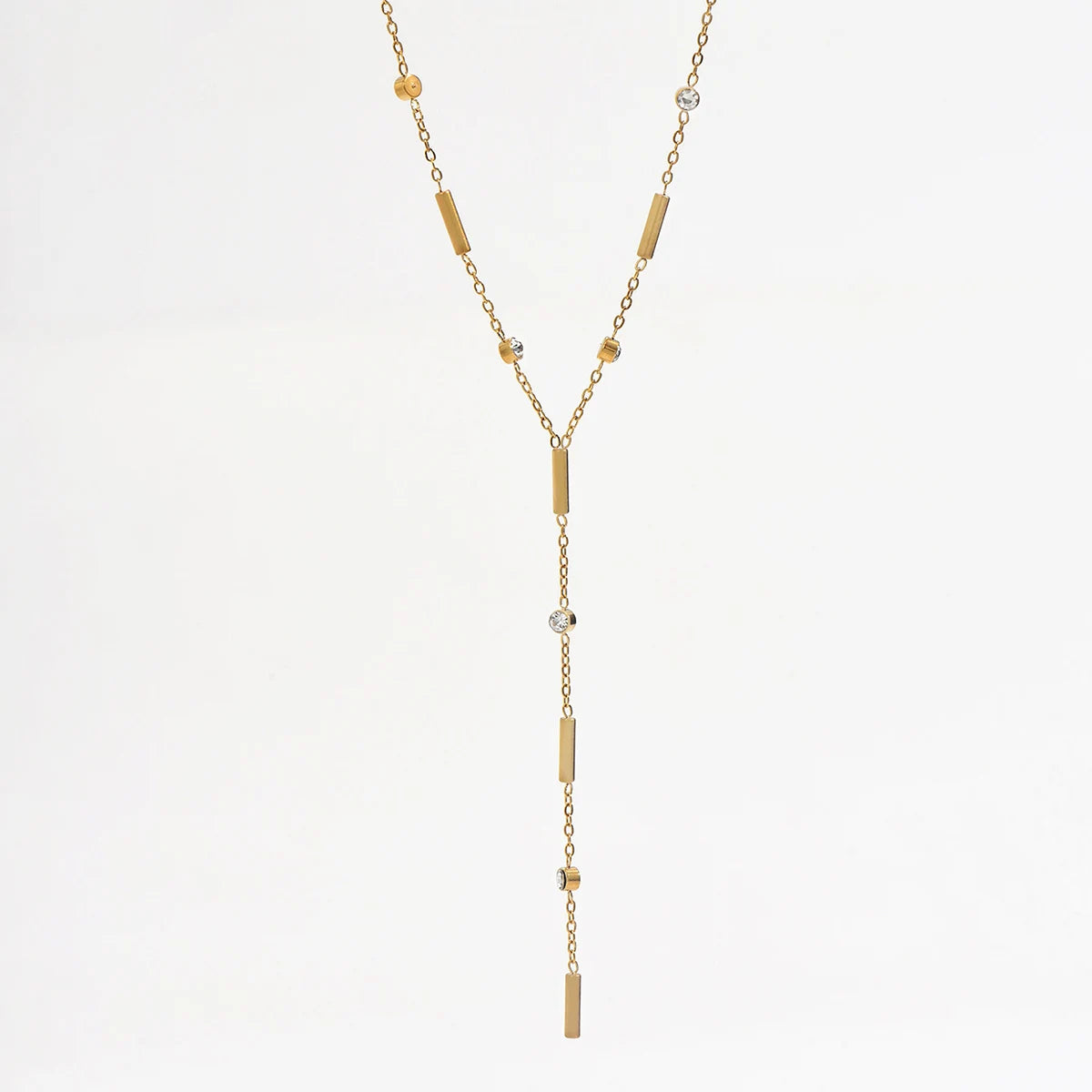 Lxalry 18K Gold Plated Stainless Steel Y Lariat Necklace for Women – Dainty Minimalist Design with Zircon Accents – Waterproof,