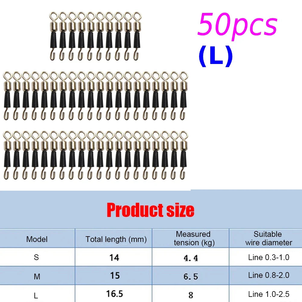 50-200Pcs Bearing Swivel Fishing Connector Q-Shaped Quick Change Swivels Carp Fishing Terminal Tackle Pesca Accessories