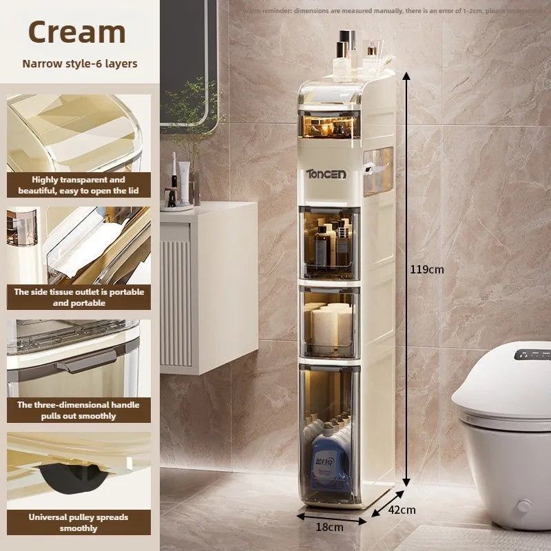Bathroom crevice cabinet, bathroom living room storage cabinet, multifunctional storage cabinet, storage rack, large capacity