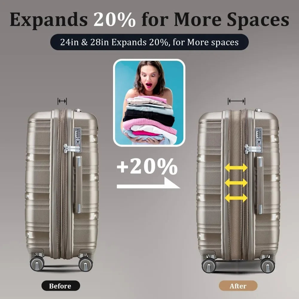 Luggage Set 4 Piece with Spinner Wheel, TSA Approved Expandable Hardshell Suitcase, Lightweight Travel Family Set for Men and Wo