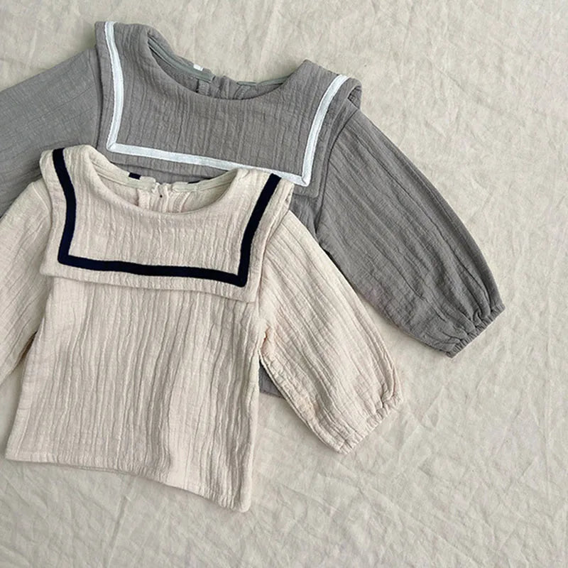 Infant Baby Boys Girls Clothes Suit Navy Collar Long Sleeve Cotton T-shirt +PP Shorts Spring Autumn Baby Boys Girls Clothes Set