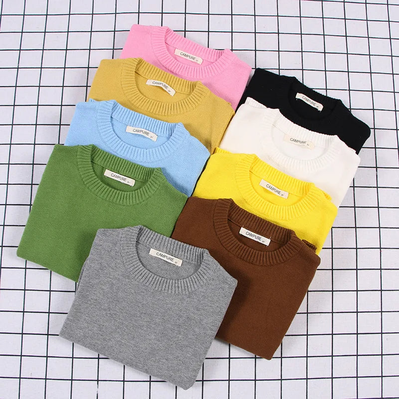 Autumn Kids Baby Boys Girls Pullover Sweaters Casual Baby Boys Girls Long Sleeve Sweaters Candy Color Knit Children's Sweaters