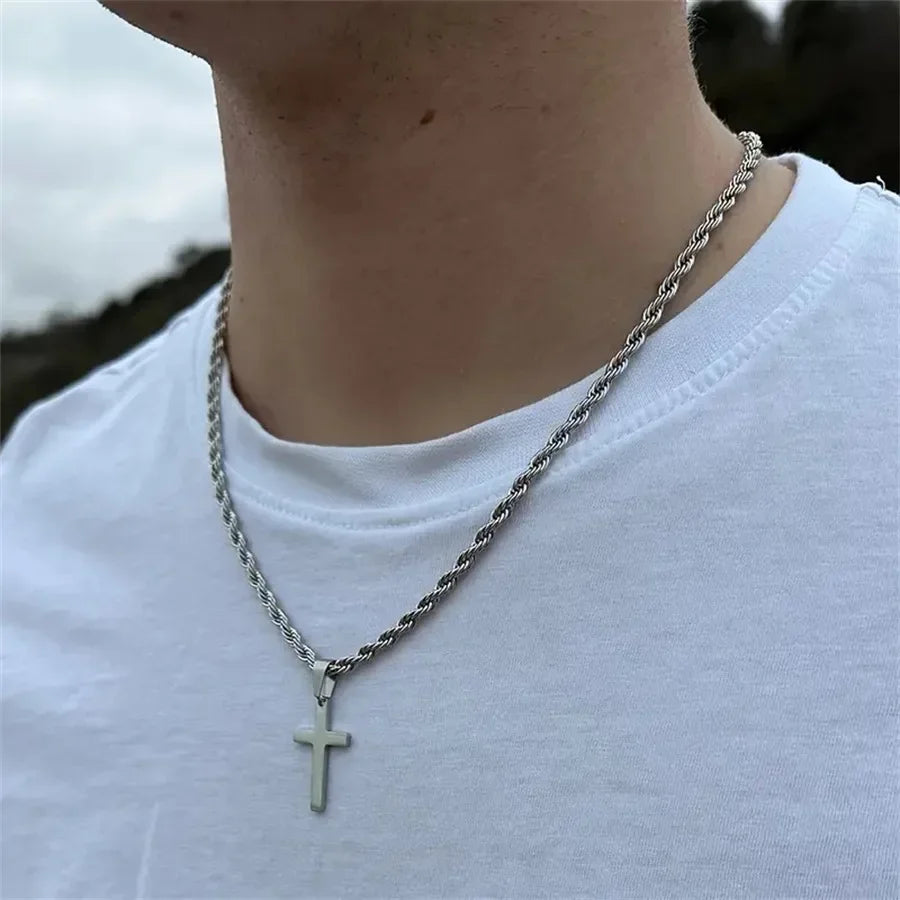 New Stainless Steel Cross Pendant Necklace for Men Women Minimalist Gold Color Jewelry Male Female Necklaces Chokers Gifts 2024