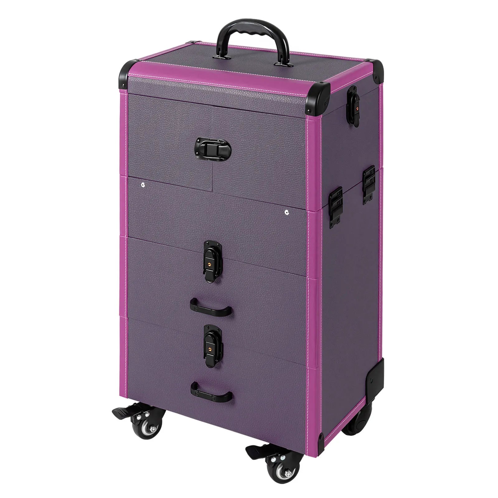 Rolling Makeup Case Lockable Portable Cosmetic Organizer Trolley Large Make up Cosmetic Organizer L14.6*D9.45*H26in (Purple)