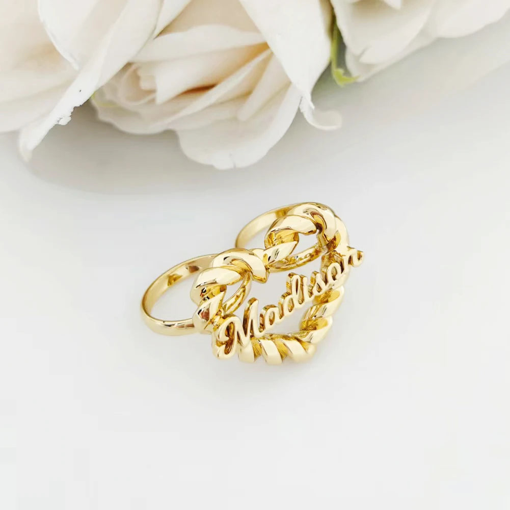 2025 Personalized Heart Shape Name Ring in Multiple Fonts| Twists Heart Name Ring | Custom Words Ring | Personalized Name Rings