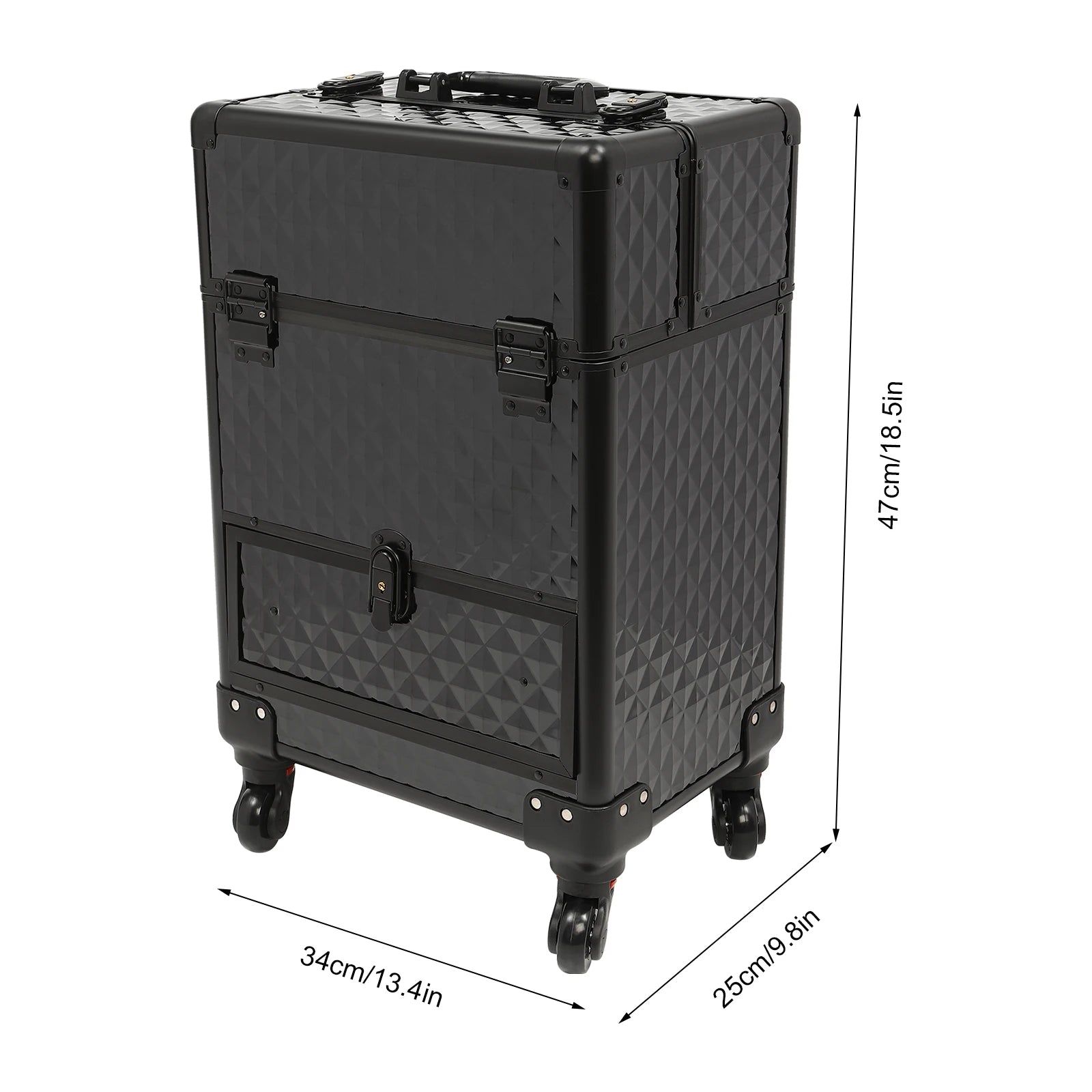 Rolling Makeup Train Case Aluminum Alloy and ABS Construction, 44 lbs Load Capacity, 7 Compartments and Drawer for Makeup