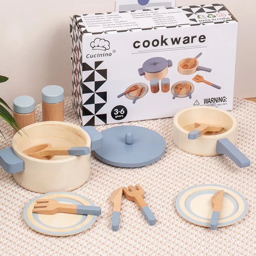 Wooden Mini Kitchen Toys Cookware Pot Pan Cook Pretend Play Educational House Toys For Children Simulation Kitchen Utensils Girl