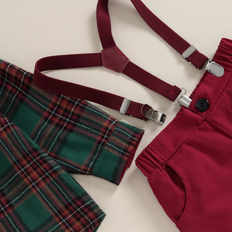 Baby Boys 3Pcs Formal Suit Set Long Sleeve Shirt Vest Pants Gentleman Outfits Toddler Clothes for Wedding Party