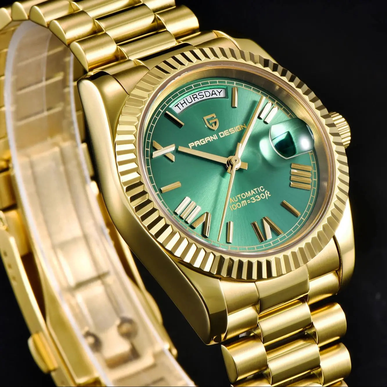 PAGANI DESIGN 2025 New Gold Green 40MM Date Week Men's Watches Automatic Watch Men AR Sapphire Glass NH36A Mechanical Wristwatch