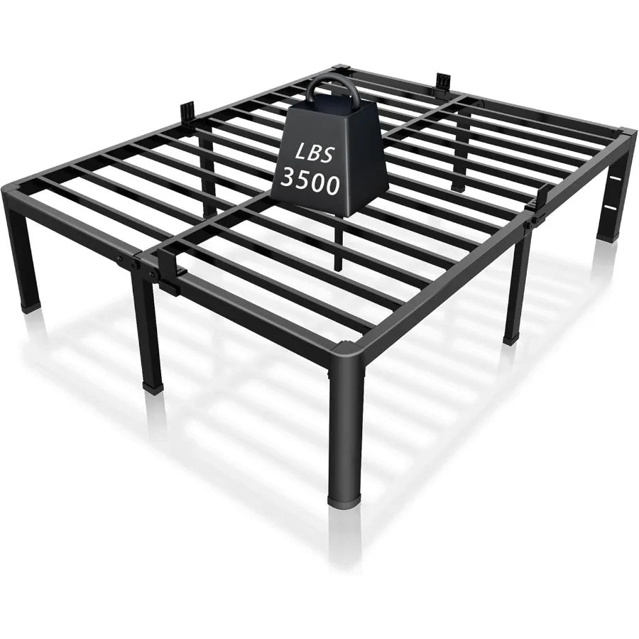 14 inch Metal Queen Bed Frame with Rounded Corner and Headboard Hole Mattress Retainers 3500LBS Heavy Duty Steel Slats No Box S