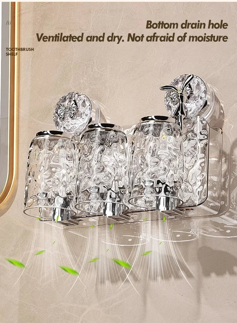 Bathroom Toothbrush Holder With Glacier Pattern Wall Mounted Non Perforated Suction Cup Storage Rack Toothbrush Set Storage Rack