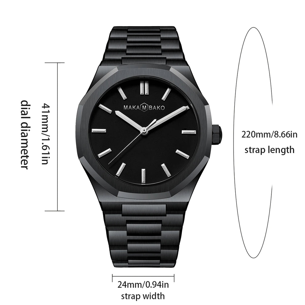 Black Mens Watch With Original Japanese MIYOTA 2035 Quartz Movement 40mm Business Style Stainless Steel 3Bar Watch for Men reloj