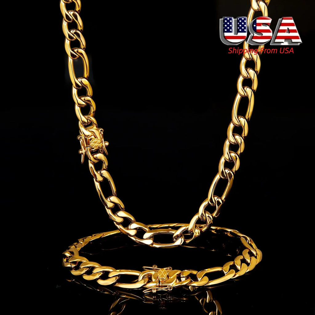 8mm Stainless Steel 1:3 NK Link Chains Necklaces 18K Gold-plated for  Unisex Hip Hop Bracelet Bling Iced Out Rapper Jewelry Gift