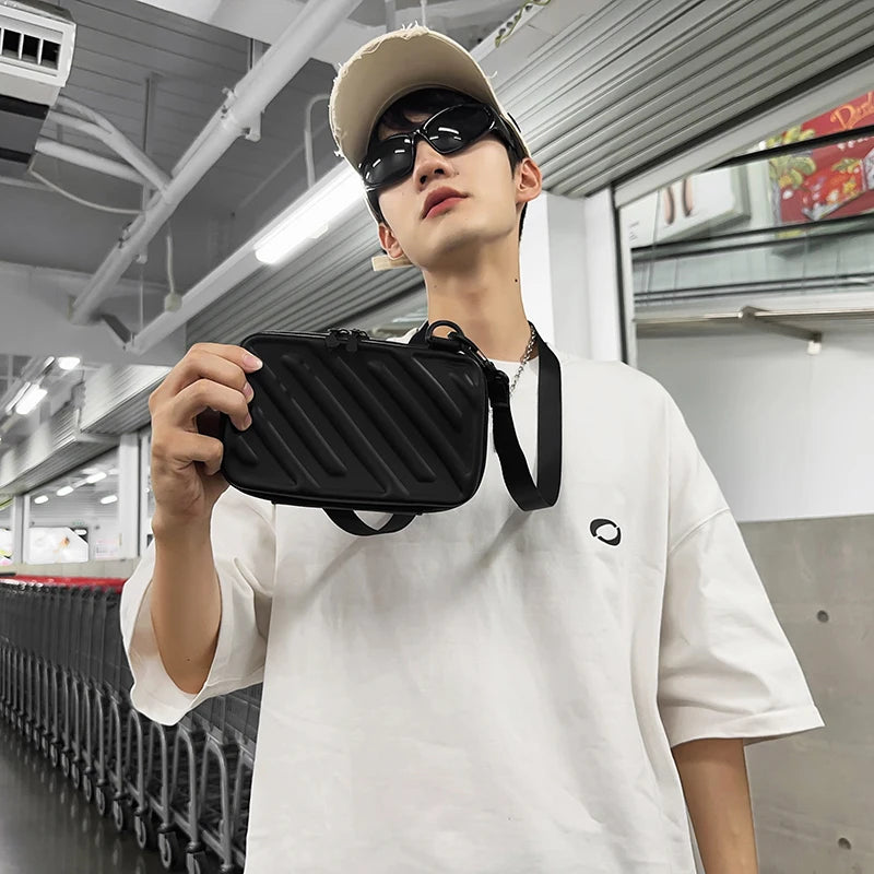 Fashionable Diagonal Striped Crossbody Bags for Men Trendy Box Bag Unisex Shoulder Phone Bag Pressed Shell Men's Messenger Bag