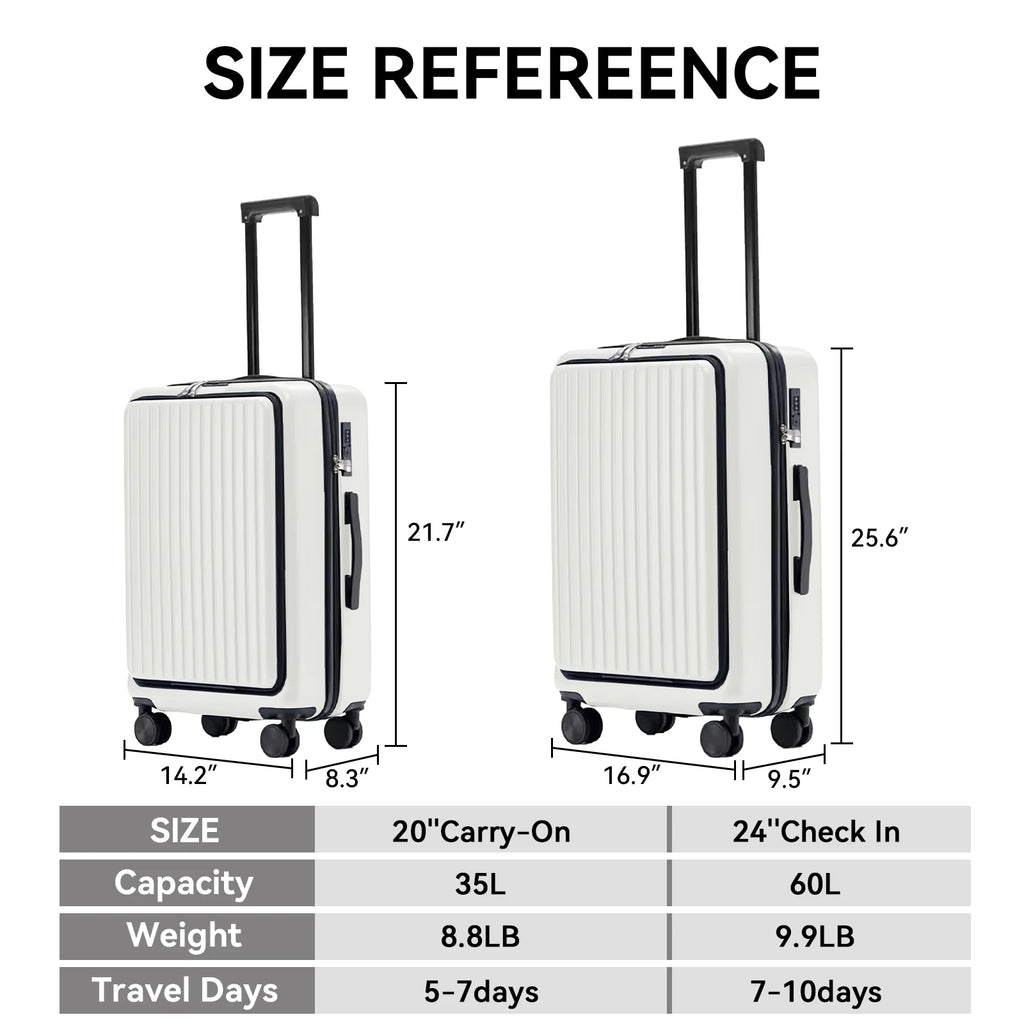 20 Inch Cabin Suitcase Front Opening Spinner Wheel Travel Rolling Luggage For Men Women Trolley Case With TSA Lock USB Charging