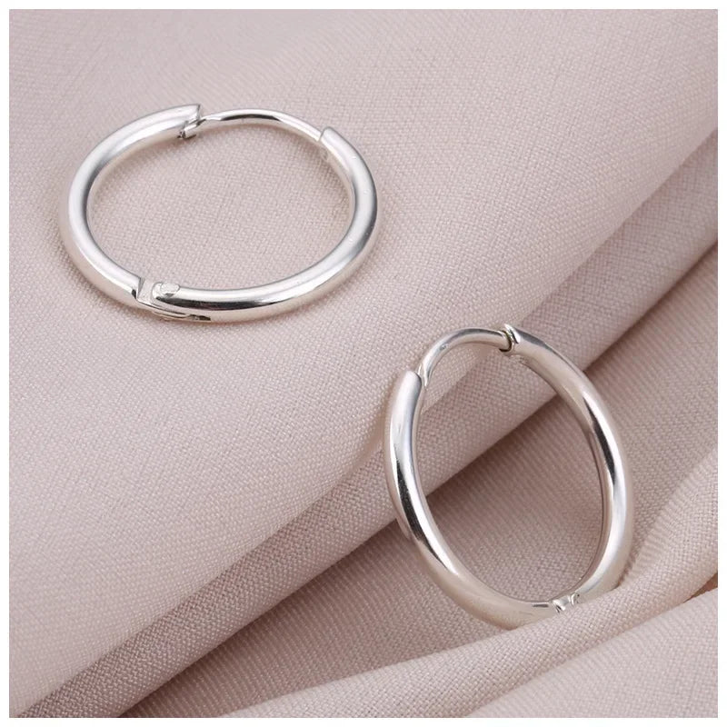 1 pair 2mm Thin Circle Silver color Small Hoops Earring Stainless Steel Anti-allergic Ear Bone Buckle Earring Gothic Ear Jewelry