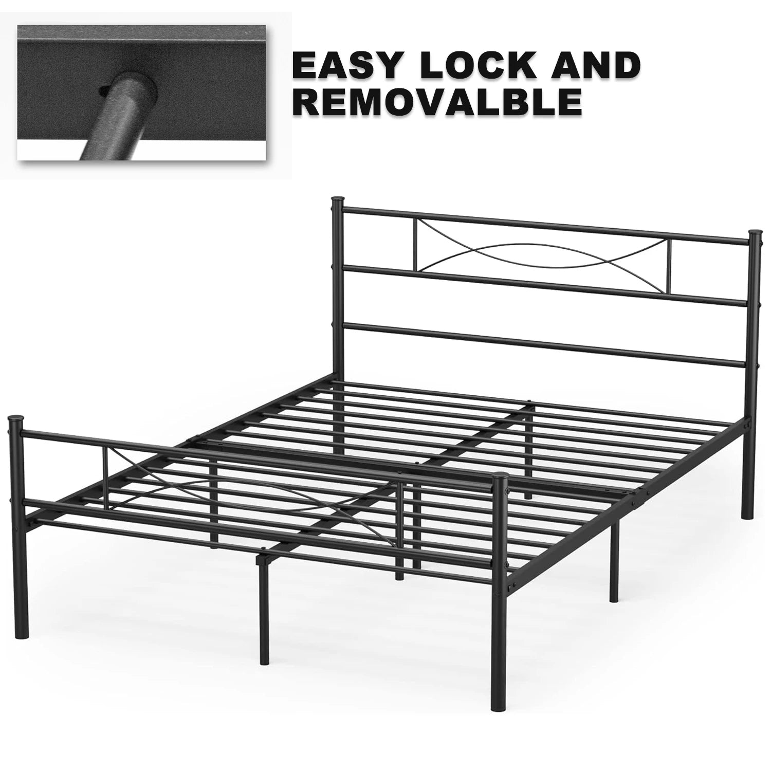 Full Bed Frame with Headboard Full Size Metal Platform Bed with Under Bed Storage, Box Spring Needed