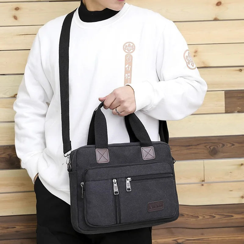 Men's Handbag Canvas Travel Business Shoulder Bag Vintage Document Crossbody Bag