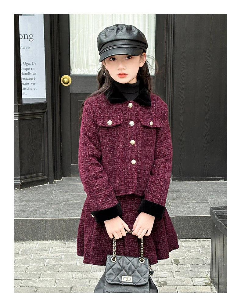 baby Girls Outfits blazer+Pleated skirt 2pcs kids girls clothes set Designer Style 4-14 years coat+skirt teen girl clothing suit