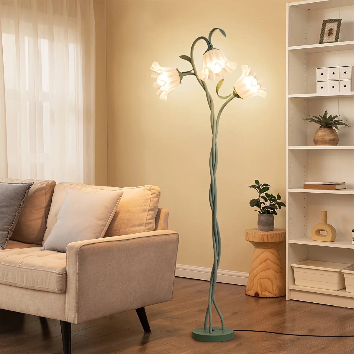 Modern Art Flower Floor Lamp, Flexible Arm Creative DIY Shape 3-Color Temperatures LED Corner Floor Lamp