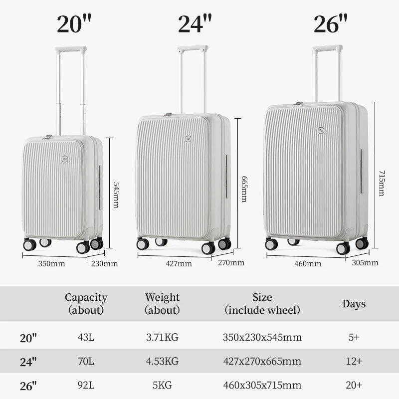 AJI Luggage Travel Suitcase New Design Side Opening Lid With 40mm Expanding Capacity Business Suitcases On Wheels For Women Men