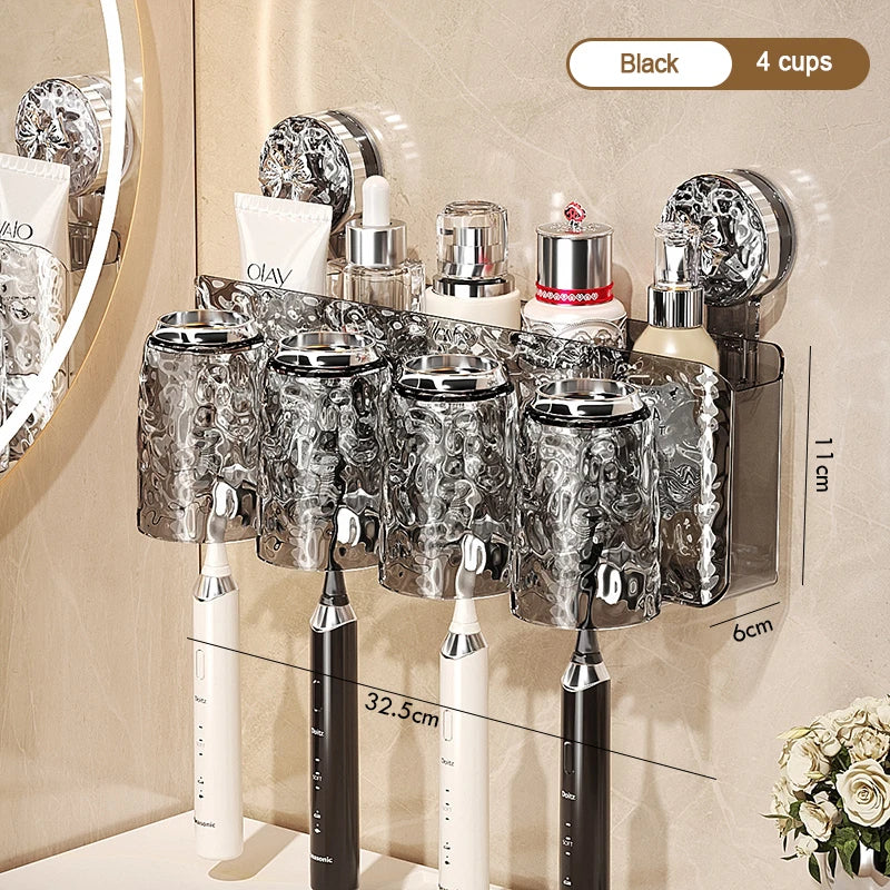 Bathroom Toothbrush Holder With Glacier Pattern Wall Mounted Non Perforated Suction Cup Storage Rack Toothbrush Set Storage Rack