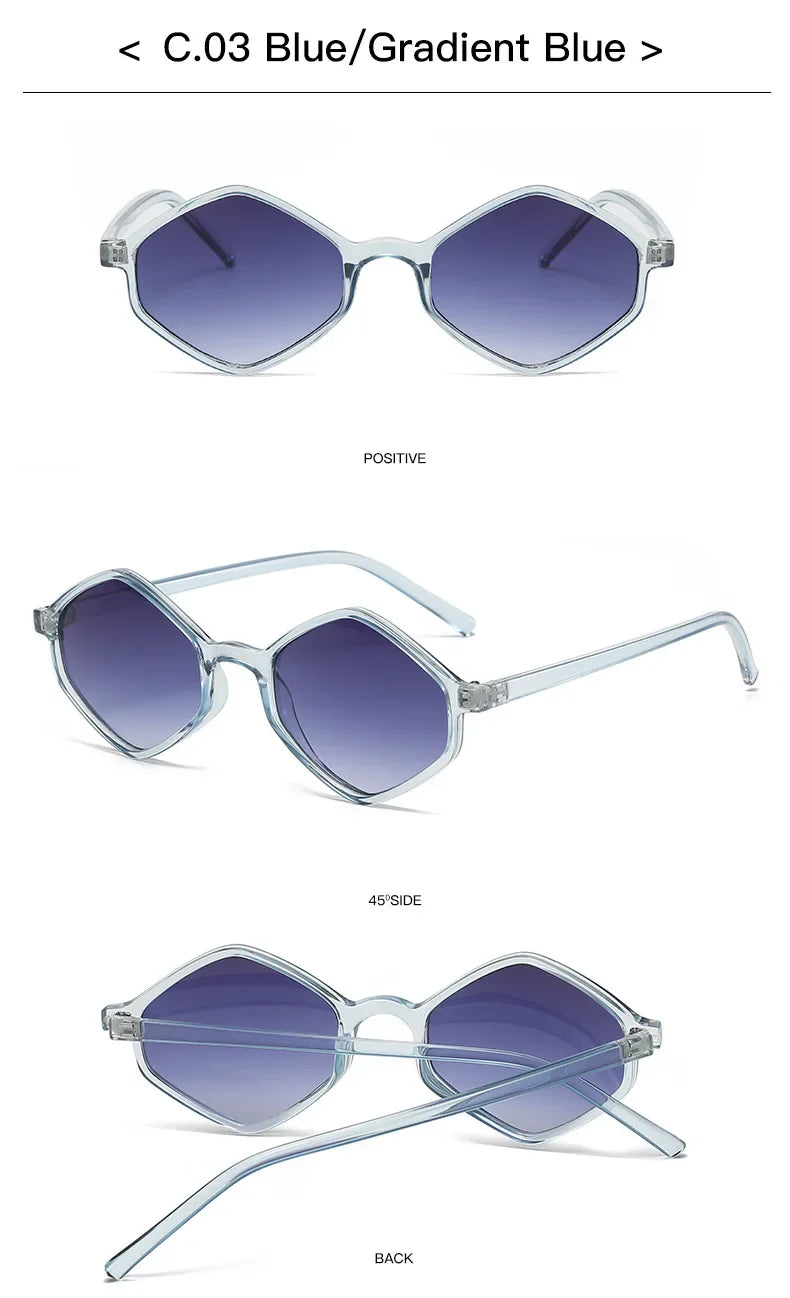2025 Sunglasses for Women Rhombus Clear Blue Sun Glasses Irregular Vintage Small Frame Goggle UV400 Ladies Lentes De Sol Mujer