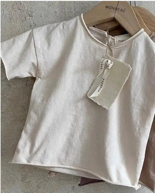 0-4 Yrs Toddler Kid Baby Boys Girls Clothes Summer Cotton T Shirt Short Sleeve Solid Color Vintage Tshirt Children Tops Infant