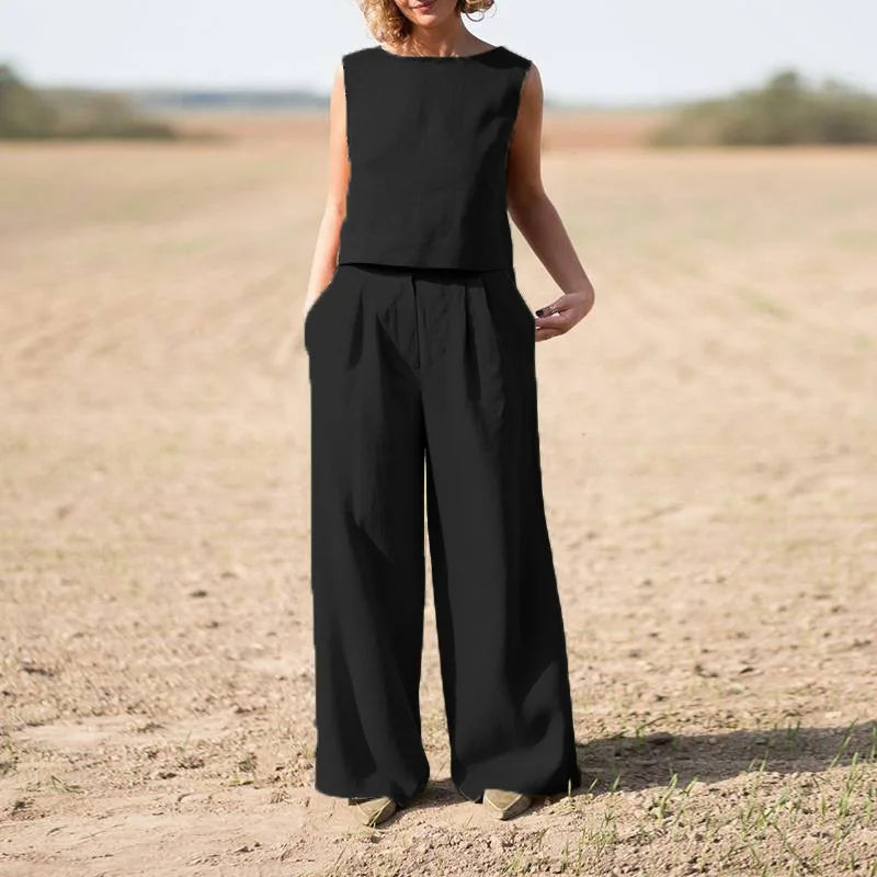 Women's Suit 2025 Women's Solid Color Retro Pants Suit Cotton and Linen Casual Long Sleeve Loose Cotton Suit 2 Piece Set
