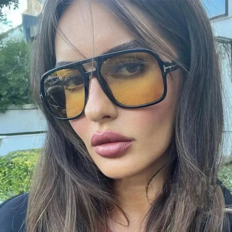 Vintage Classic Brand Designer Double Bridge Square Sunglasses Women For Men Male Luxury Sun Glasses Punk Big Frame Shades UV400