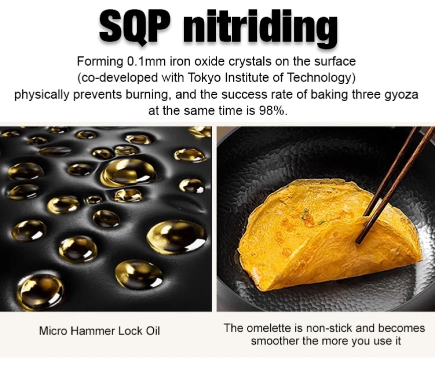 Big Belly Pot Household Hand Hammered Traditional Deepened Non-stick Iron Pot Multipurpose Uncoated Small Frying Pan with Lid