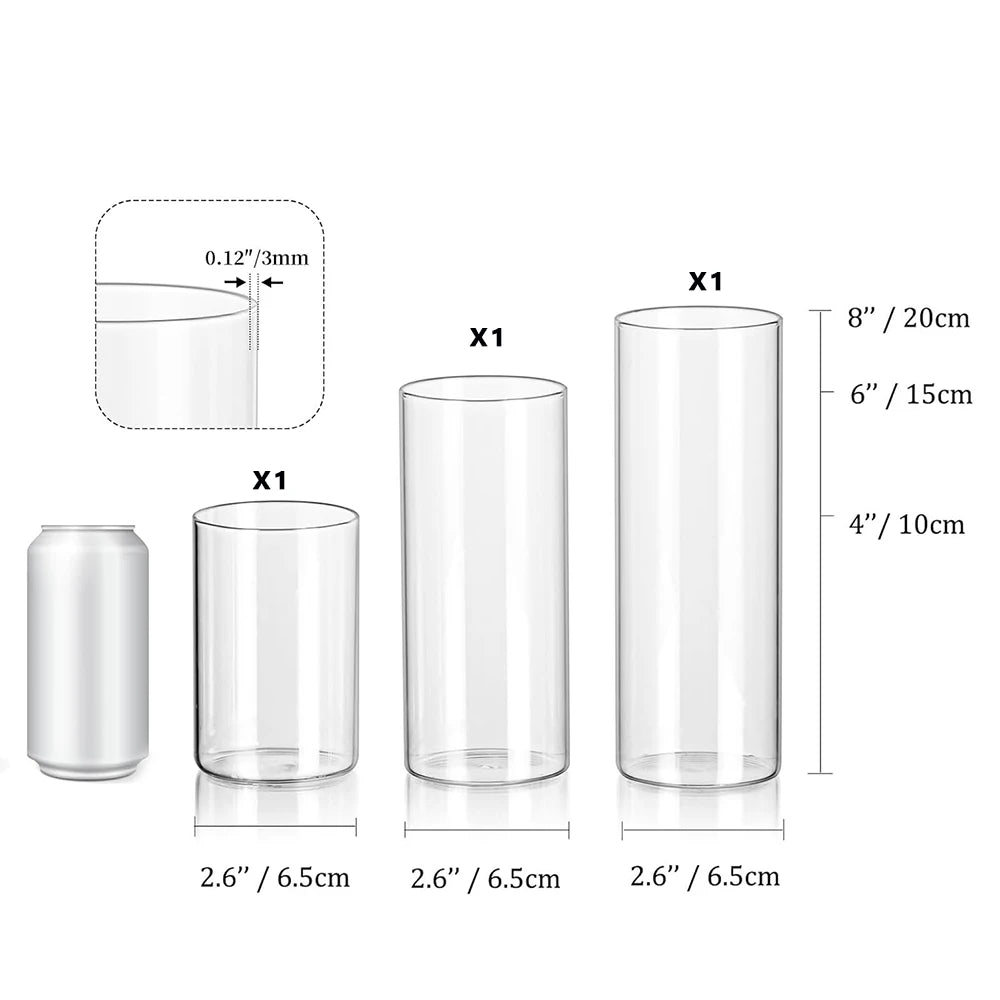 4 6 8 Inch Clear Glass Cylinder Vases for Centerpieces Floating Candles Holders Clear Cylinder Flower Vases Bulk for Wedding
