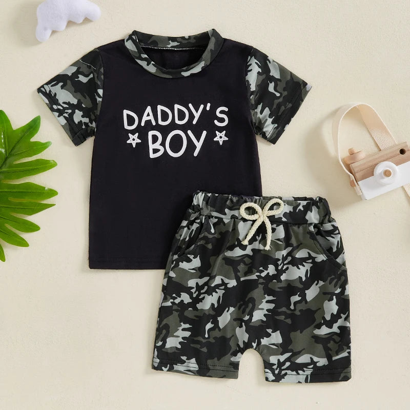Toddler Boys Casual Outfits Camo Print Tee and Elastic Waist Shorts Set for 2 Piece Summer Clothing Set